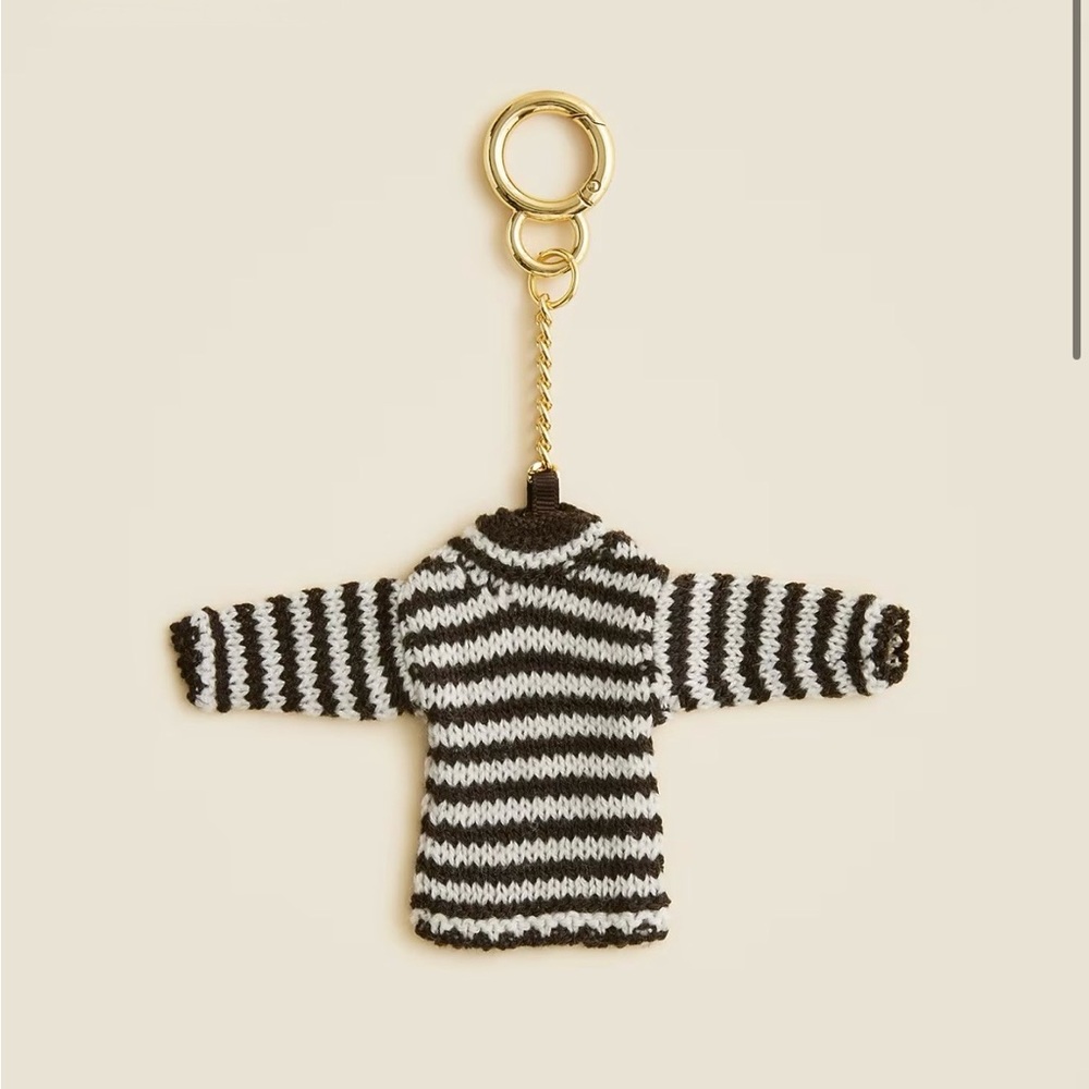 J. Crew Black and White Striped Knit Sweater Bag Charm/Keychain